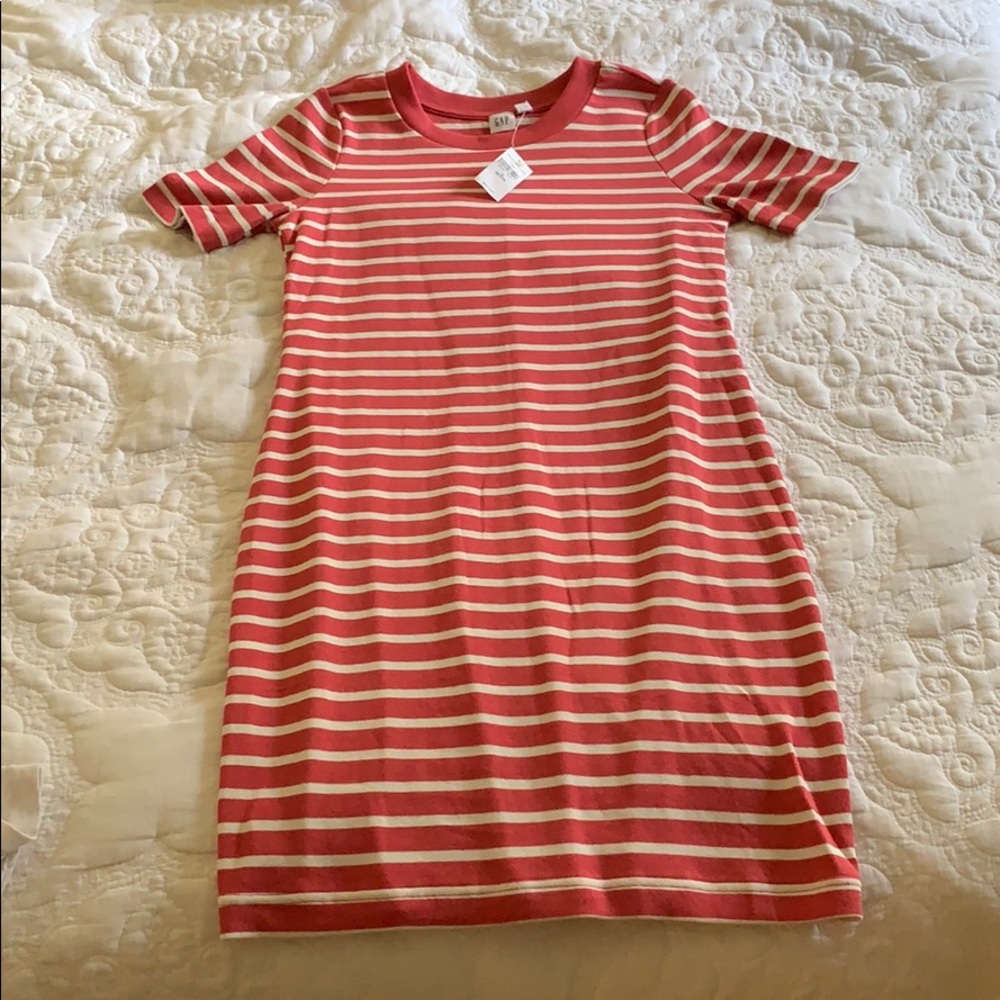 Coral and white striped dress